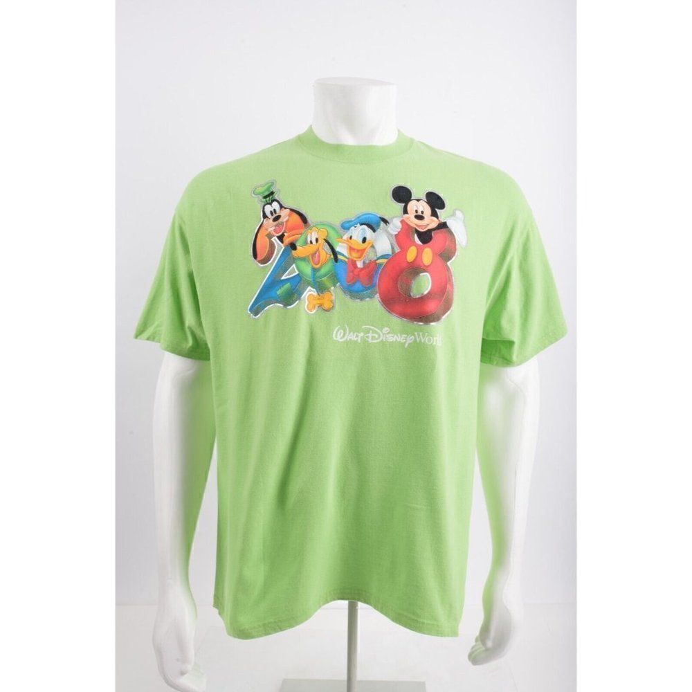 Walt Disney World by Hanes T-Shirt Top 2008 XL Lime Green Mickey Goofy Pluto